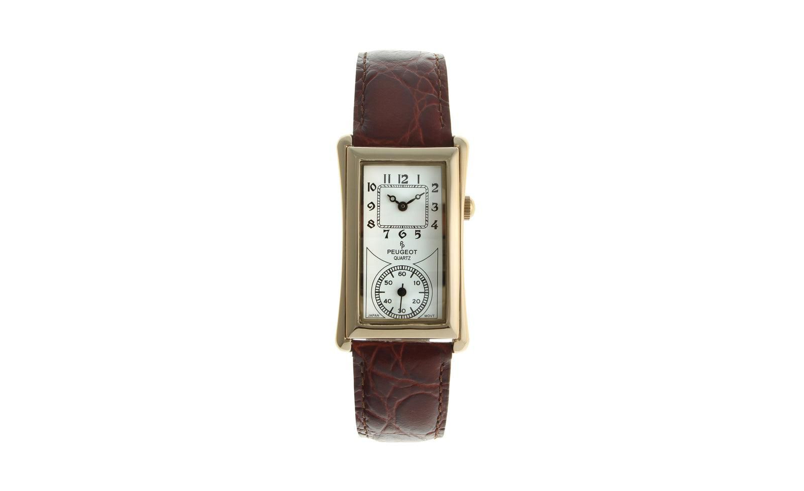 Мужские часы Peugeot Gold Large Remote Sweep Leather Strap, 40x24 mm