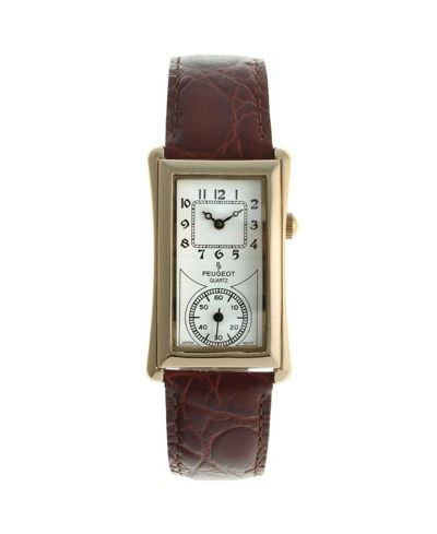 Мужские часы Peugeot Gold Large Remote Sweep Leather Strap, 40x24 mm