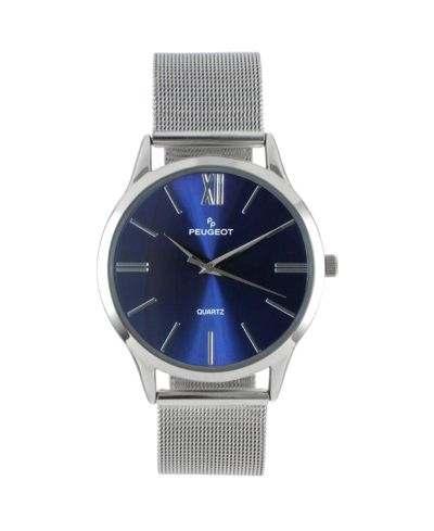 Мужские часы Peugeot 40mm Blue Dial Slim Case Stainless Steel Mesh