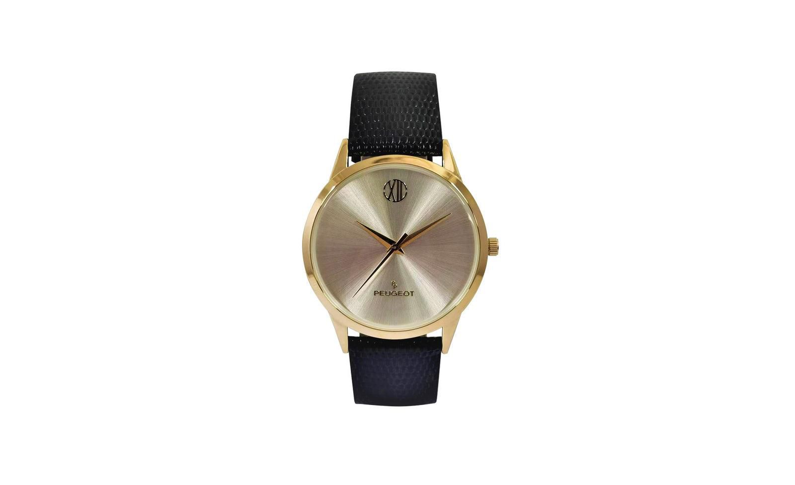 Peugeot Men's 40mm Wafer Slim Round Gold-Plated Case Watch-Champagne