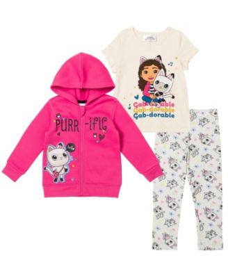 Gabby's Dollhouse Little Girls Dreamworks Gabbys Dollhouse Pandy Paws Zip Up Fleece Hoodie Graphic T-Shirt and Leggings 3 Piece Outfit Set Toddler|Child
