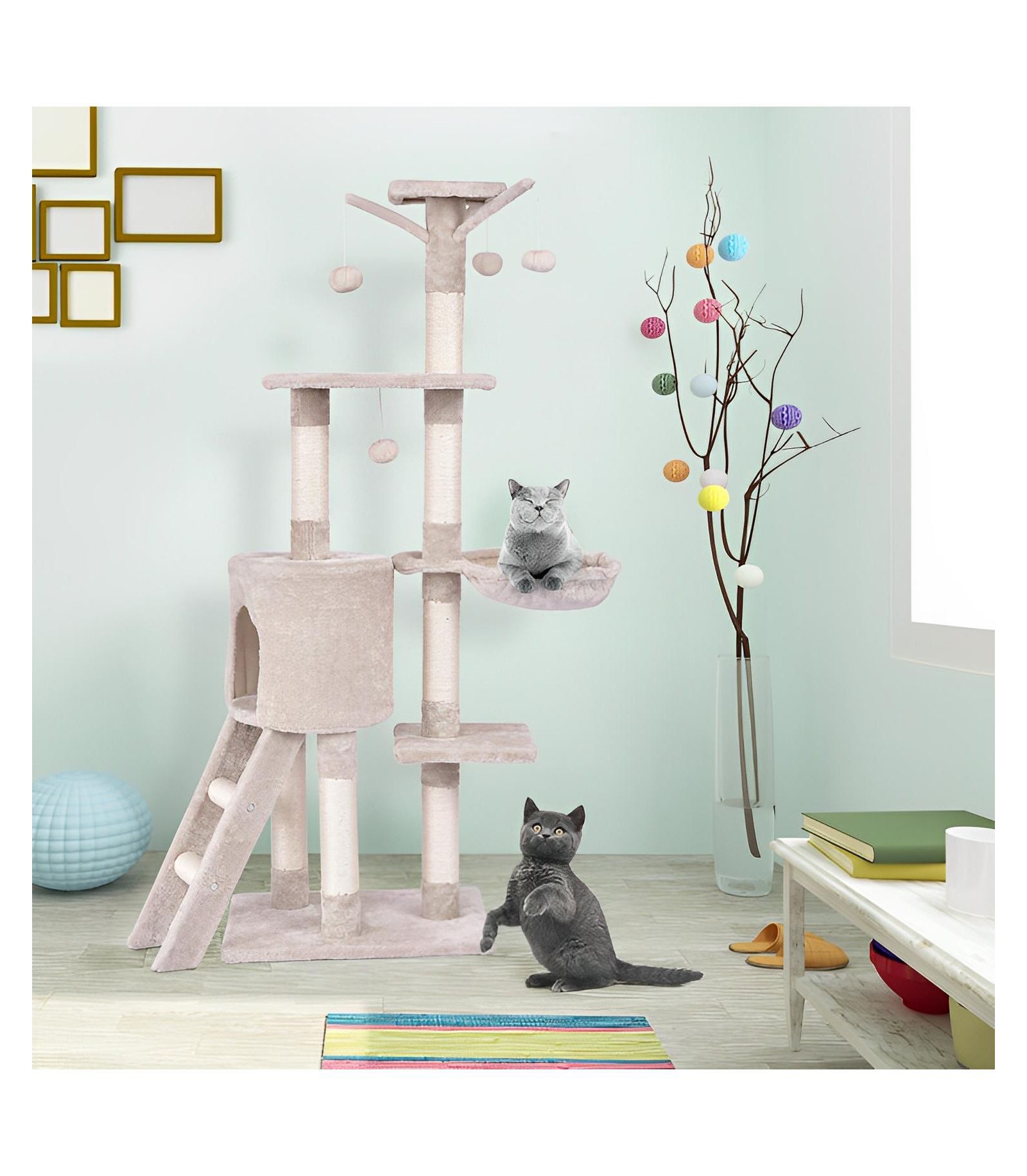56 in Cat Play Tree with Sisal Scratching Posts, Hammock, Ladder and Condo
