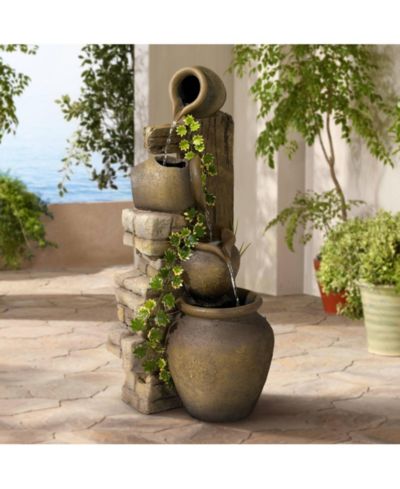 Four Jugs 33" High Large Rustic Indoor Outdoor Decor Faux Stone Floor Fountain Cascading Outside Garden Patio
