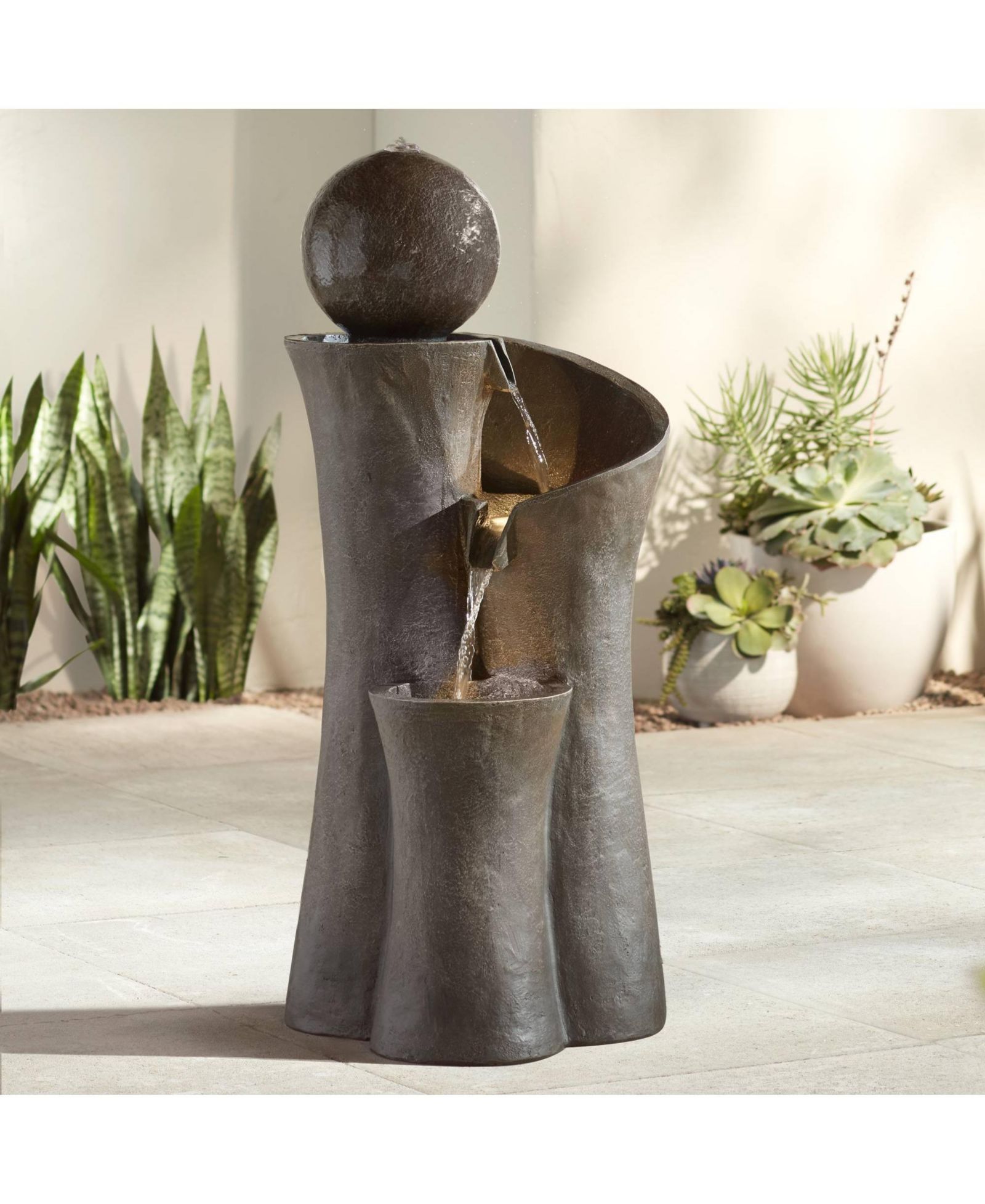 Декор для дома John Timberland Sphere Curve 39 1/2" High Modern Zen Indoor Outdoor Faux Stone Floor Fountain с LED