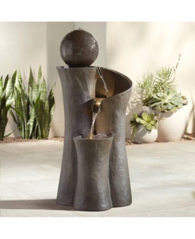Sphere Curve 39 1/2" High Large Modern Zen Indoor Outdoor Decor Faux Stone Floor Fountain with Light LED