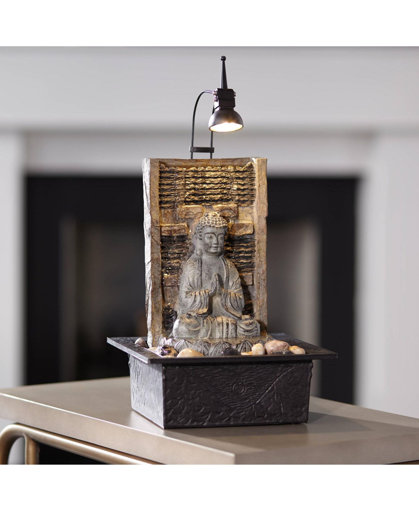 Namaste Buddha 11 1/2" High Small Zen Asian Indoor Decor Faux Stone Tabletop Fountain with Light LED Desk