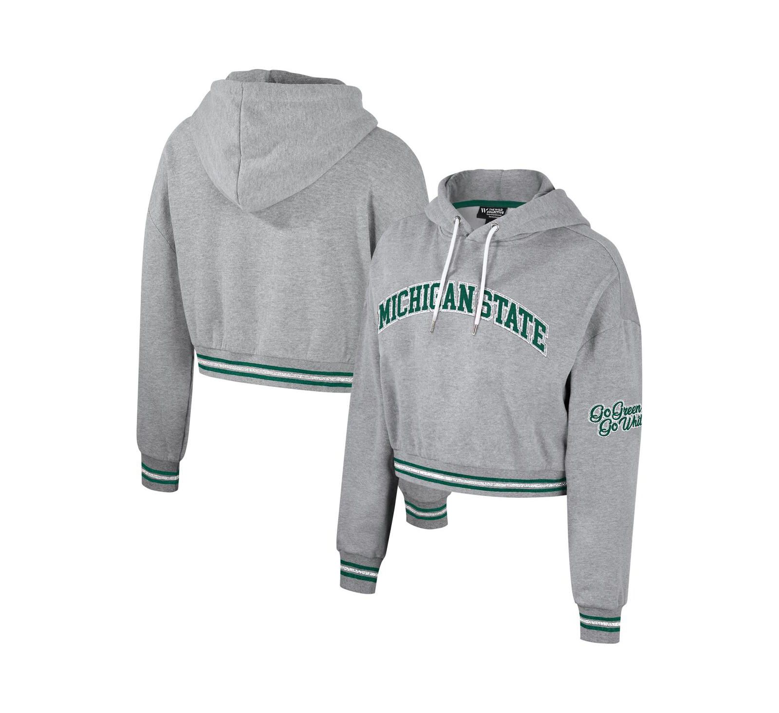 Женское укороченное худи The Wild Collective Michigan State Spartans серого цвета