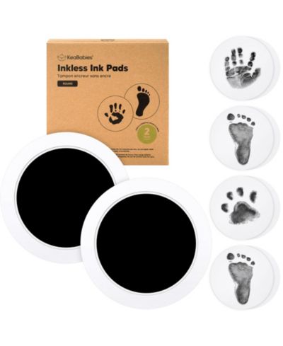 KeaBabies 2pk Round Inkless Ink Pad for Baby Hand and Footprint Kit, Clean Touch Dog Paw, Dog Nose Print Kit, Baby & Pet Safe