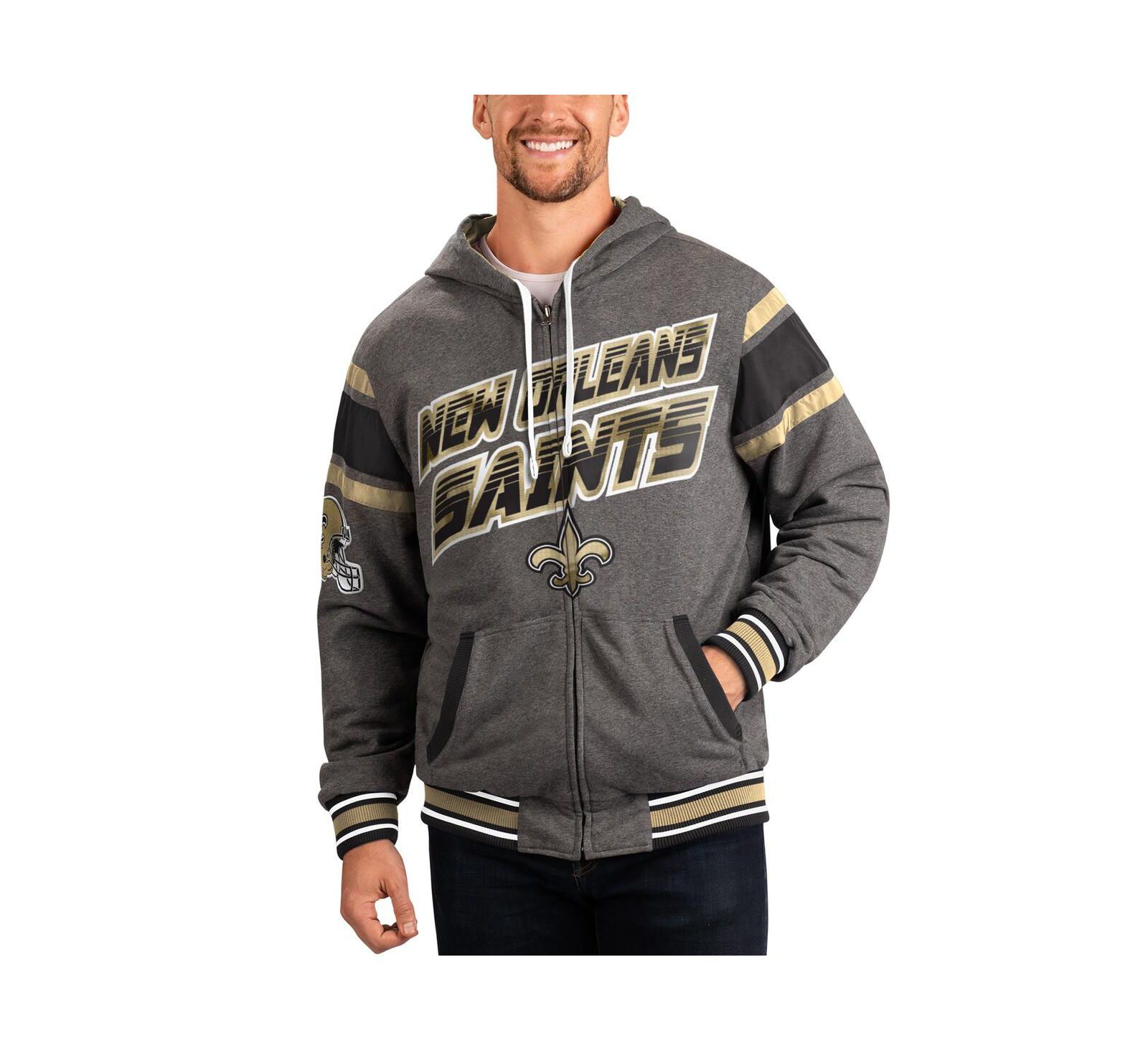 Men's G-III Sports by Carl Banks Gray, Black New Orleans Saints Extreme Full Back Reversible Hoodie Full-Zip Jacket