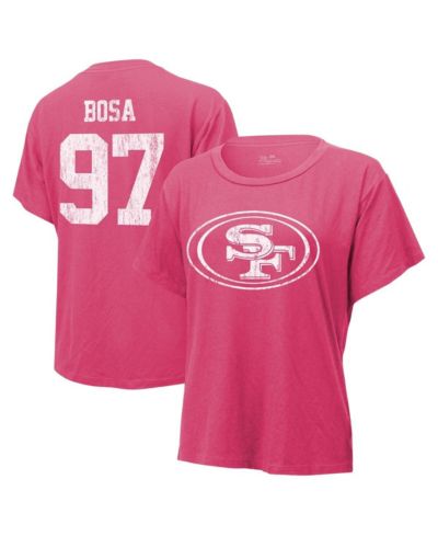 Women's Majestic Threads Nick Bosa Pink Distressed San Francisco 49ers Name and Number T-shirt