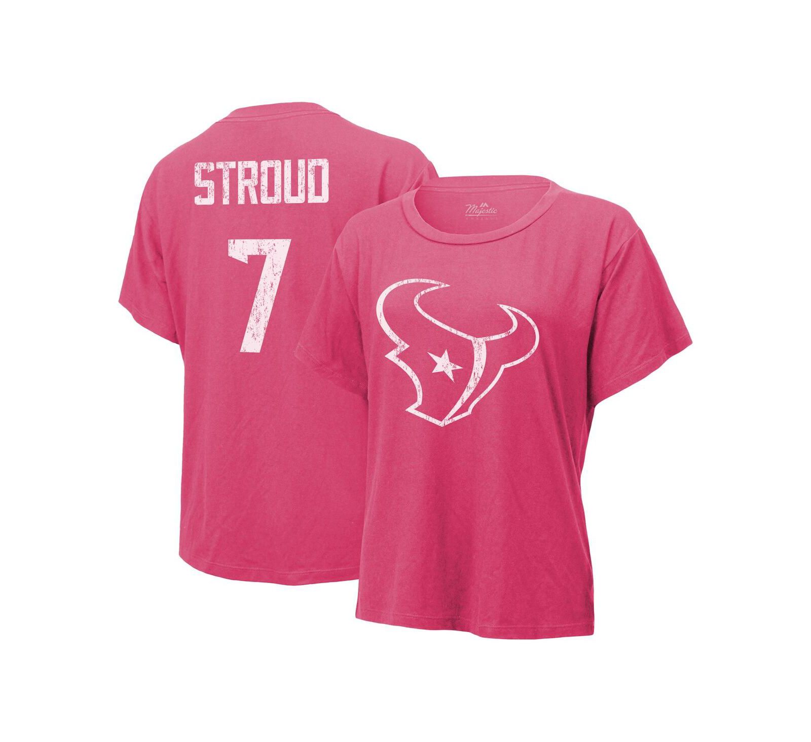 Women's Majestic Threads C.J. Stroud Pink Distressed Houston Texans Name and Number T-shirt