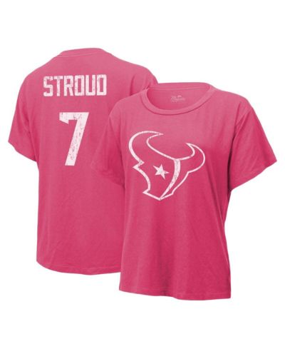 Women's Majestic Threads C.J. Stroud Pink Distressed Houston Texans Name and Number T-shirt