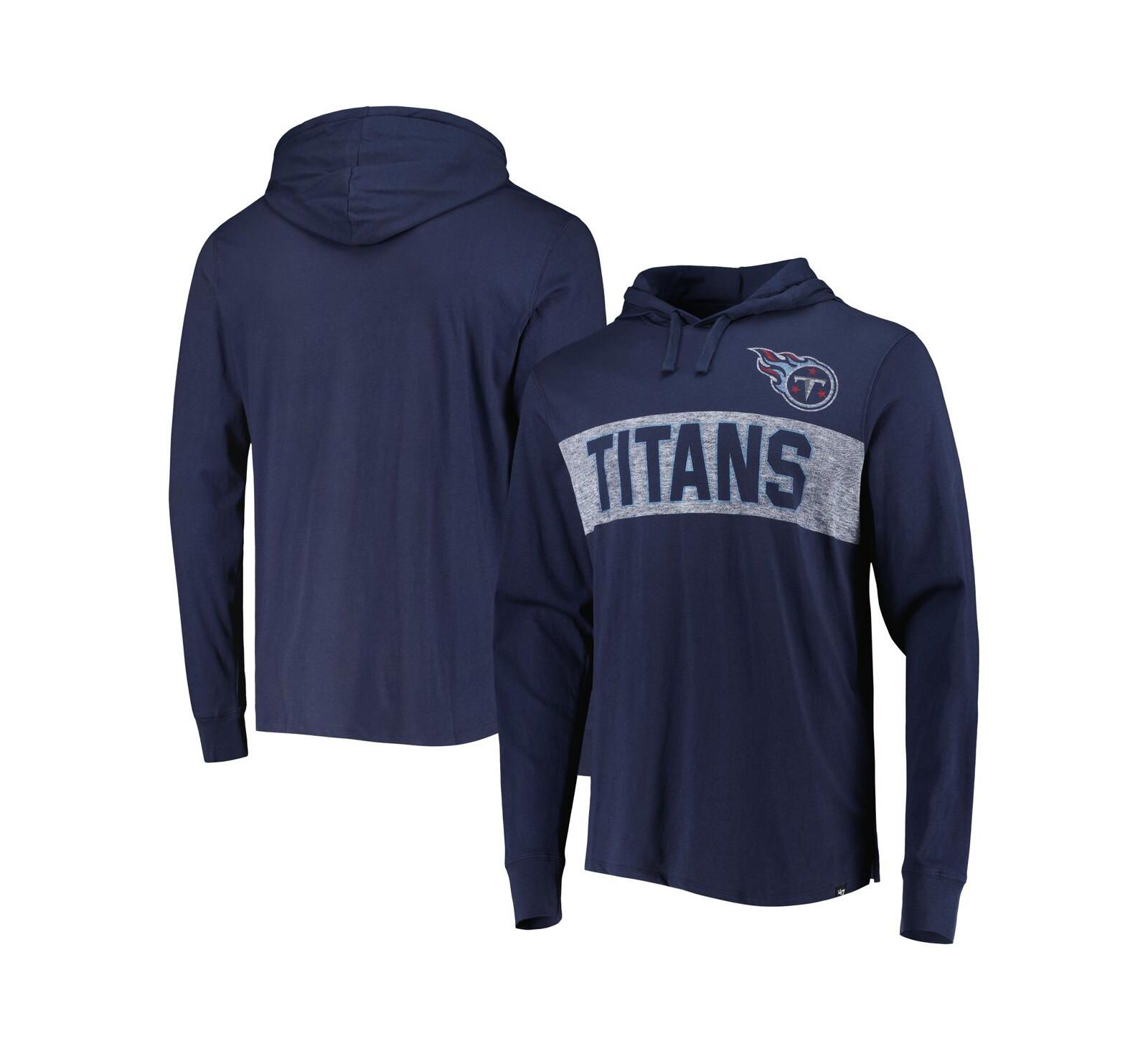 Мужская футболка '47 Brand Navy Distressed Tennessee Titans Field Franklin Hooded Long Sleeve