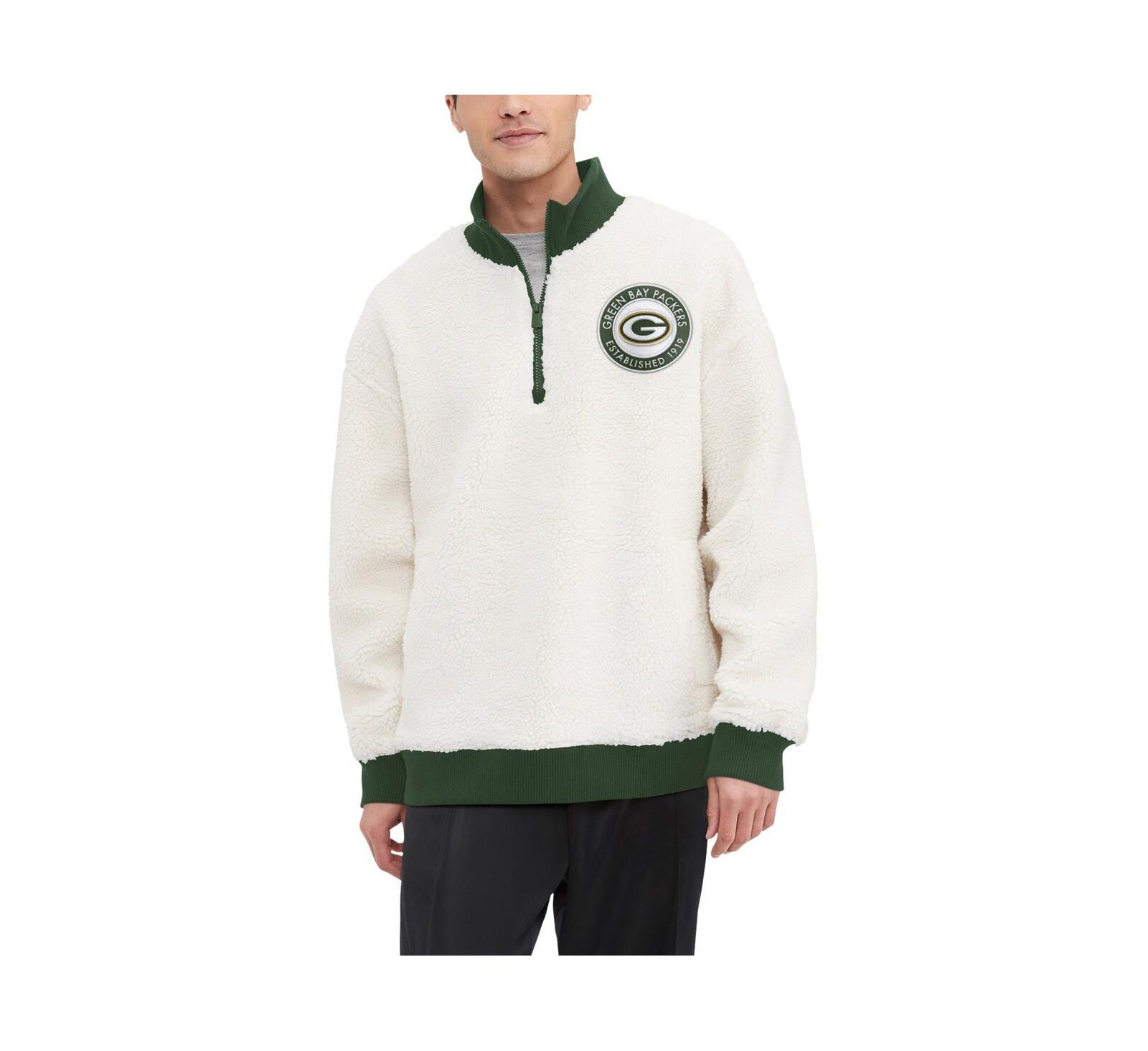 Men's Tommy Hilfiger Cream Green Bay Packers Jordan Sherpa Quarter-Zip Sweatshirt