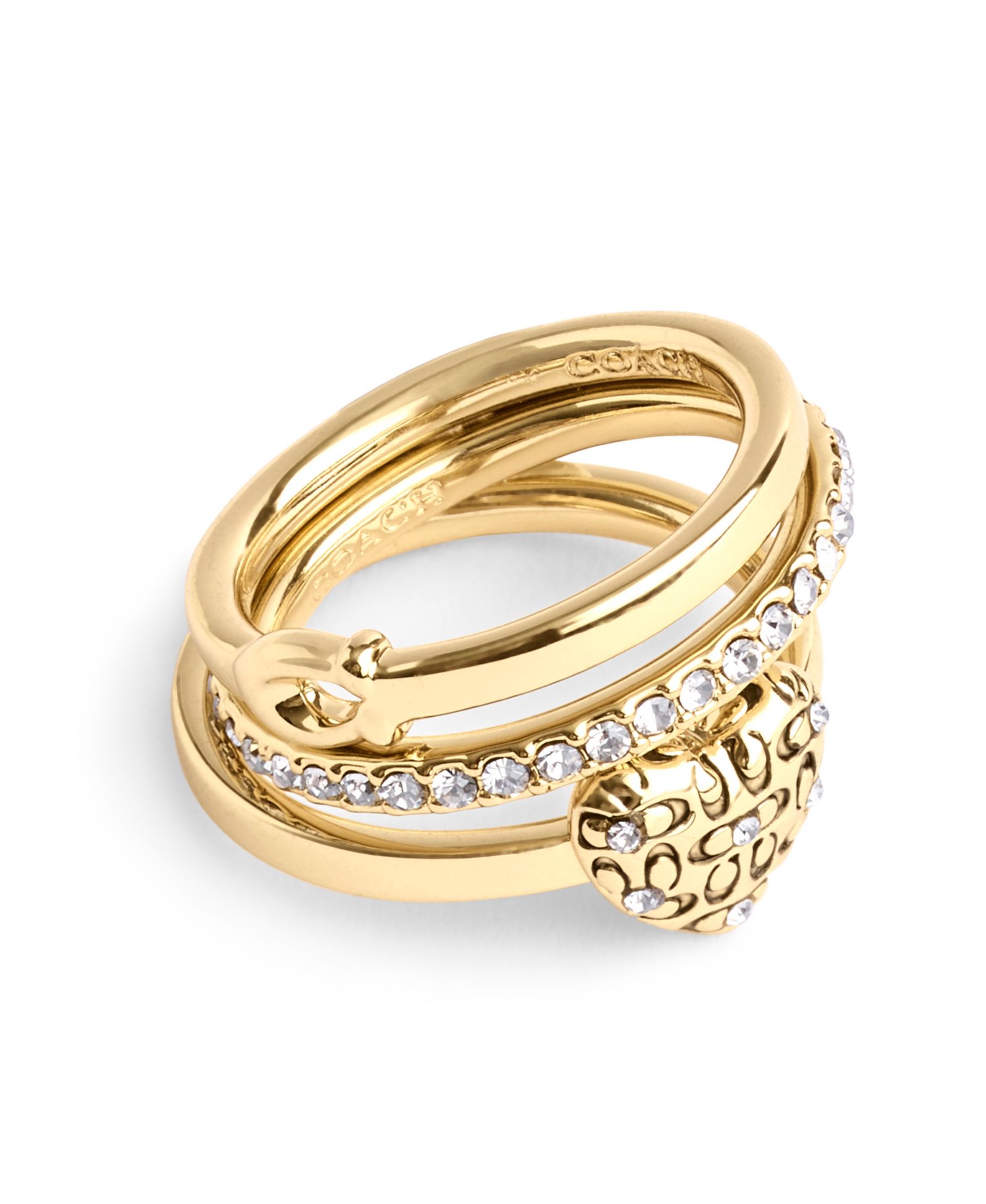 COACH Faux Stone Signature Quilted Heart Ring Set