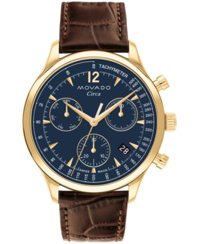 Movado Мужские часы Circa Swiss Quartz Chrono Brown Leather 43mm