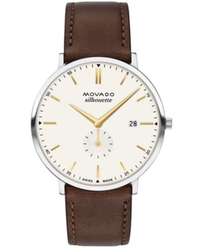 Мужские часы Movado Men's Silhouette Swiss Quartz Chocolate Brown Leather 40mm