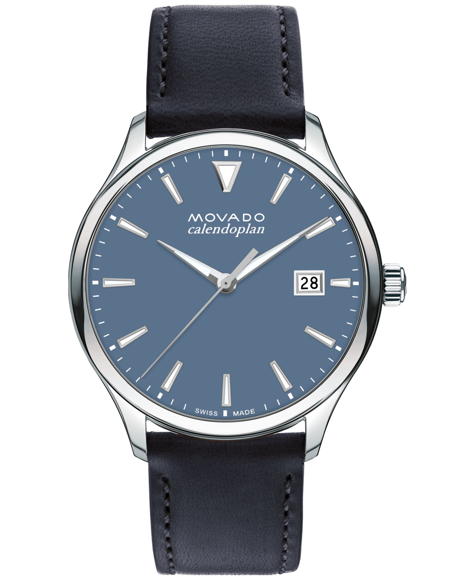 Movado Мужские швейцарские часы Calendoplan с синим кожаным ремешком 40mm