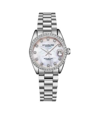Женские кварцевые часы Stuhrling Lineage 3936.1, 31mm, серебристый браслет из нержавеющей стали, белый перламутровый циферблат