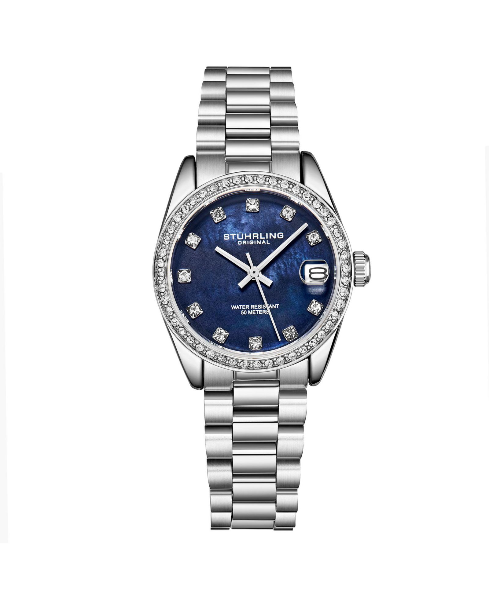 Женские кварцевые часы Stuhrling Lineage 3936.1, 31mm, серебристый браслет из нержавеющей стали, белый перламутровый циферблат