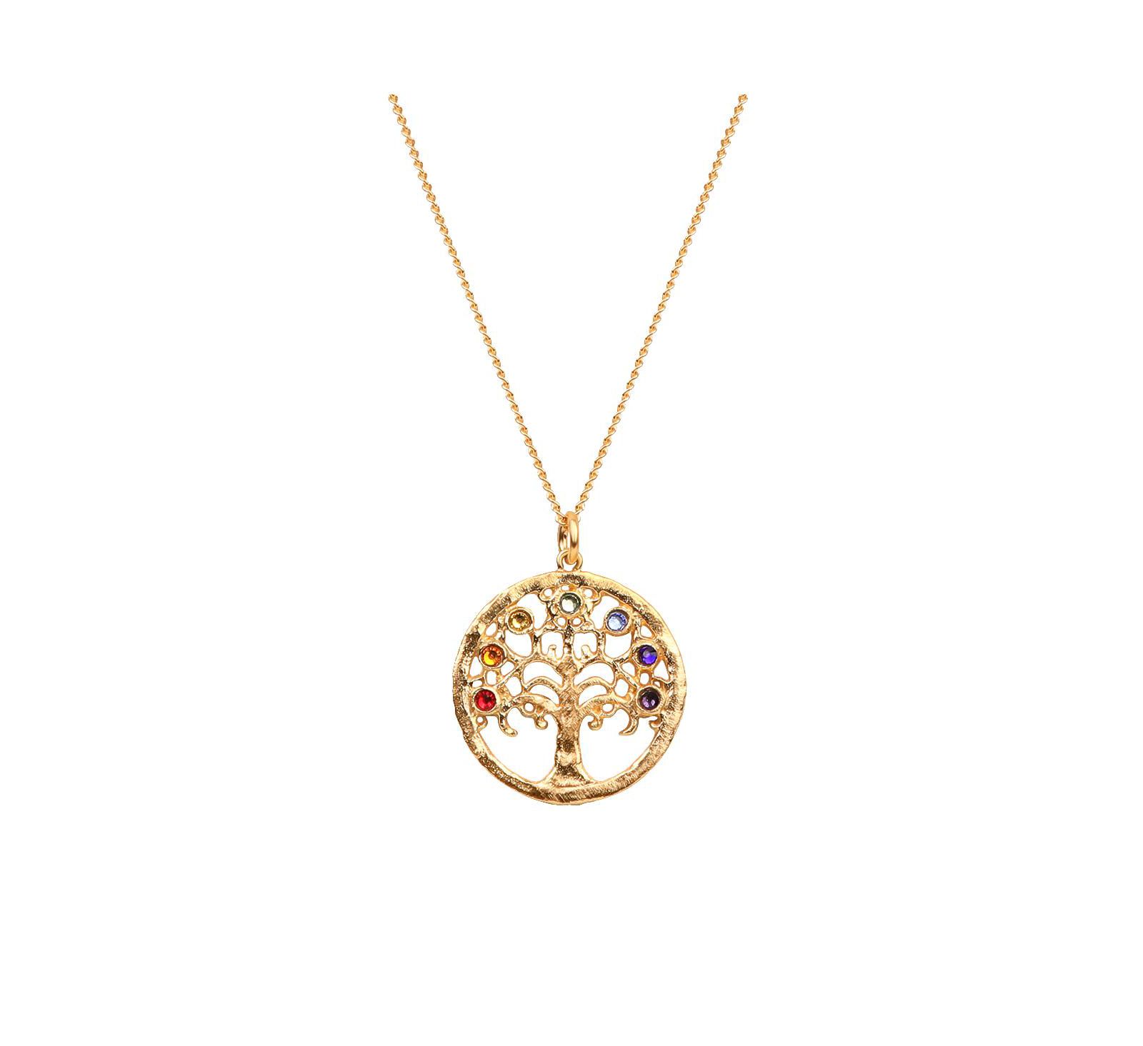 Karma and Luck 7 Chakra Crystals Gold Tree Of Life Charm Necklace