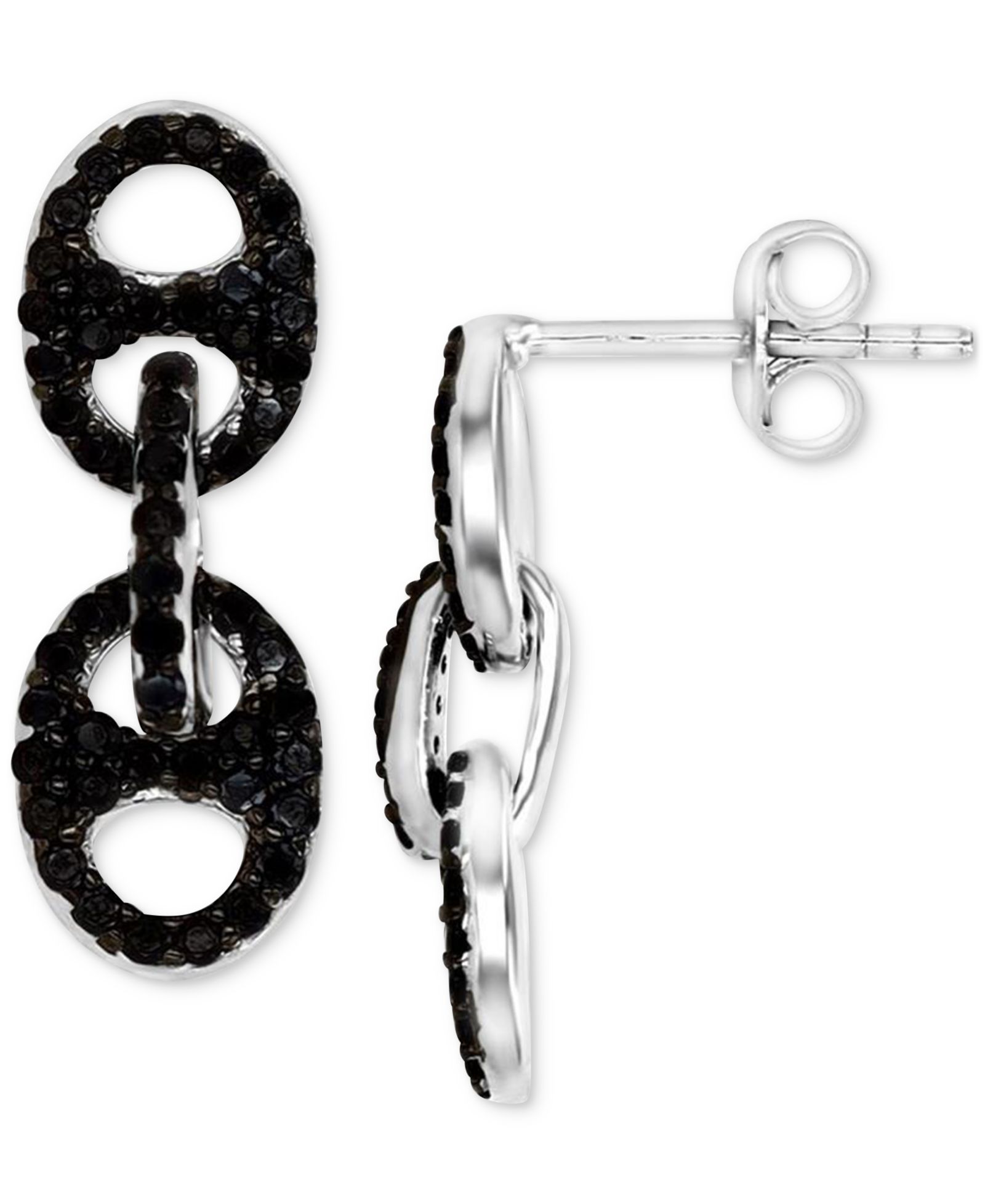 Серьги-подвески Curata Jewelry Black Spinel Mariner Link, серебро sterling silver