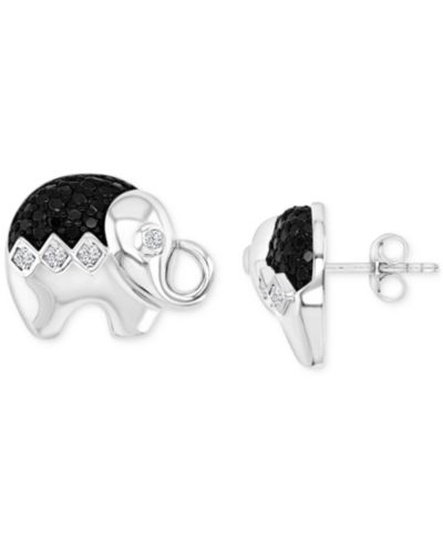 Серьги-гвоздики Macy's с черным шпинелью и белым сапфиром в стерлинговом серебре