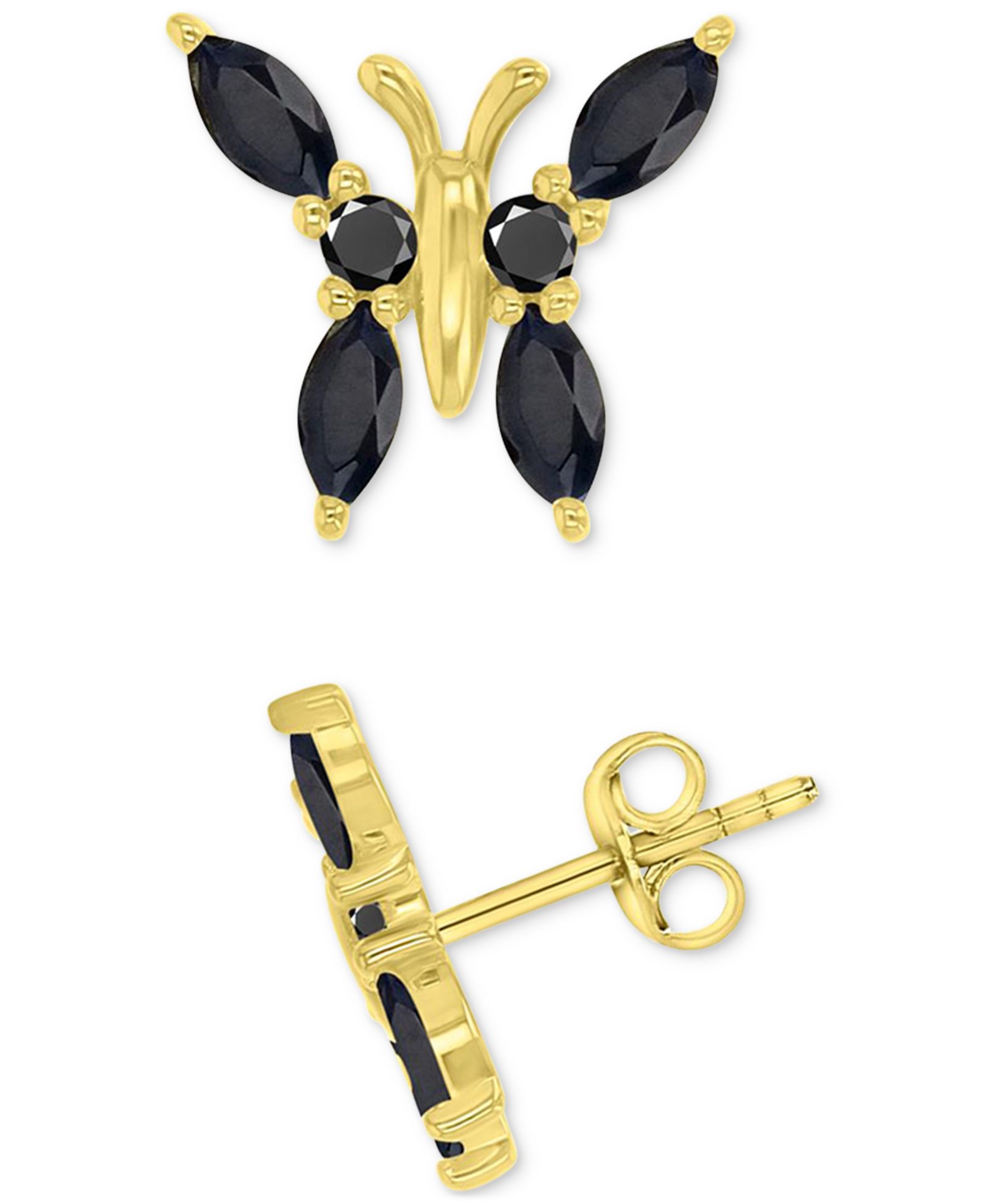 Серьги-гвоздики Macy's Black Spinel Butterfly в 14k Gold-Plated Silver