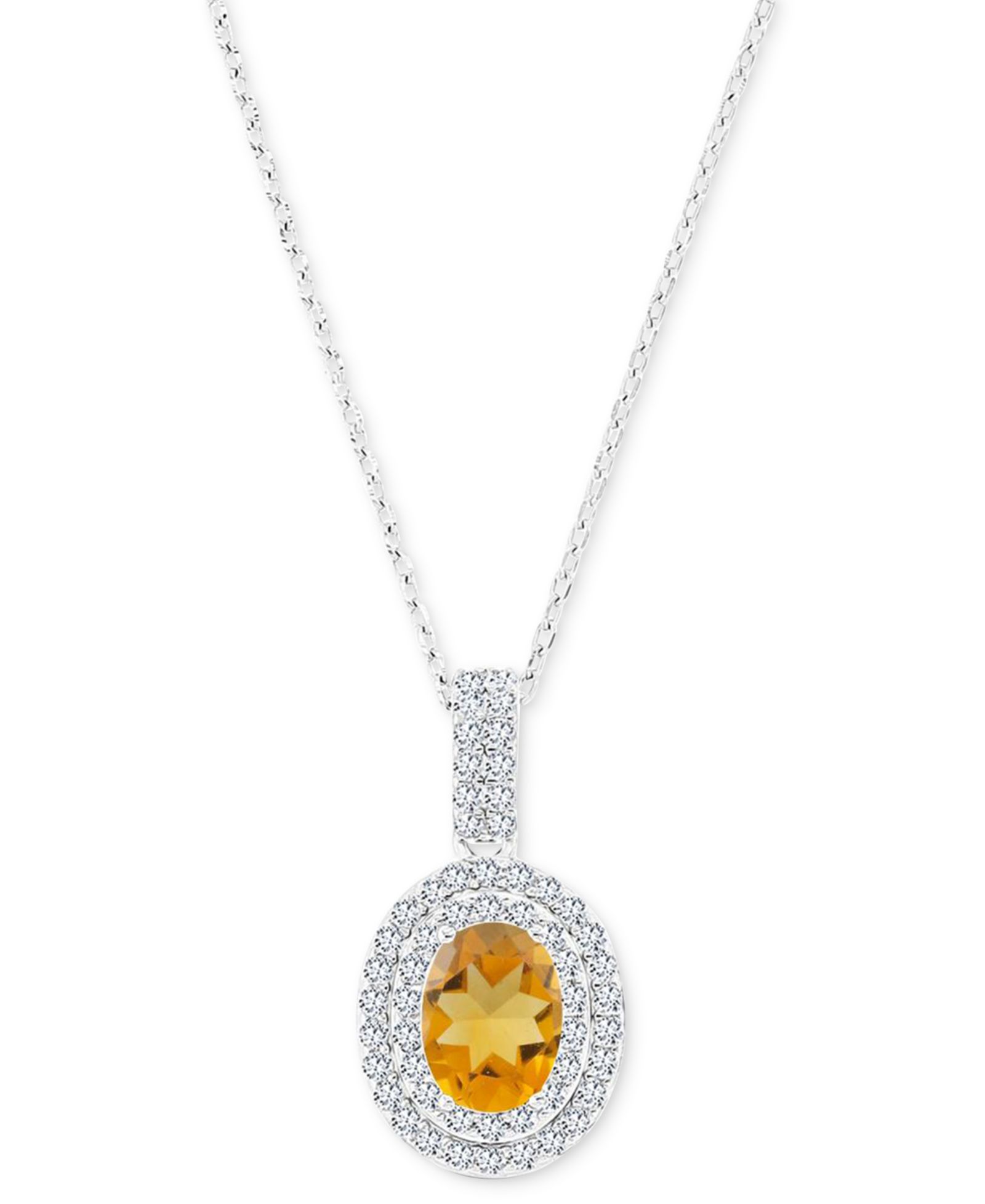 Amethyst (1-1/20 ct. t.w.) & Lab-Grown White Sapphire (1/2 ct. t.w.) Oval Halo Birthstone Pendant Necklace in Sterling Silver, 16" + 2" extender