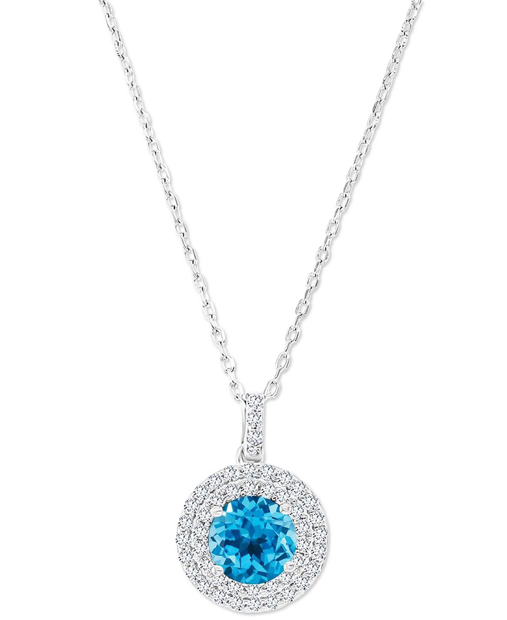 Amethyst & Lab-Grown White Sapphire Halo Pendant Necklace в Sterling Silver, 16" + 2" extender
