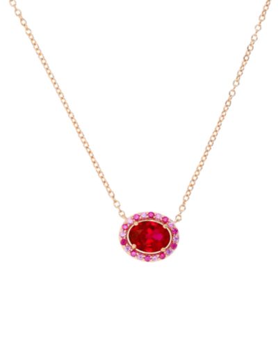 Подвеска-кулон с натуральным рубином (1-7/8 ct. t.w.) и розовым сапфиром (1/10 ct. t.w.) в овале, 18" из розового золота и стерлингового серебра