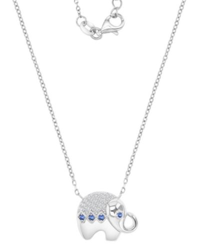 Подвеска Elephant Black Spinel & Lab-Grown White Sapphire Sterling Silver 16" + 2" extender