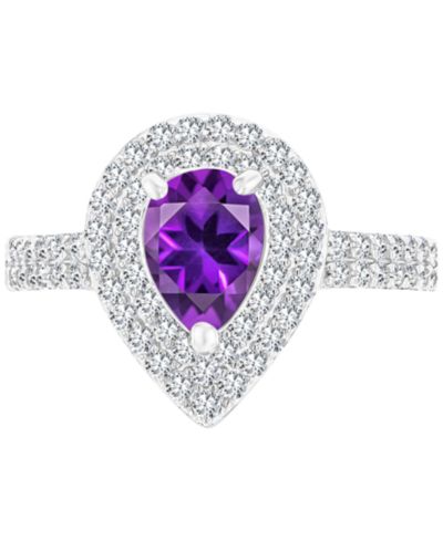 Amethyst (3/4 ct. t.w.) & Lab-Grown White Sapphire (3/4 ct. t.w.) Teardrop Halo Birthstone Ring in Sterling Silver (Also in Additional Birthstones)