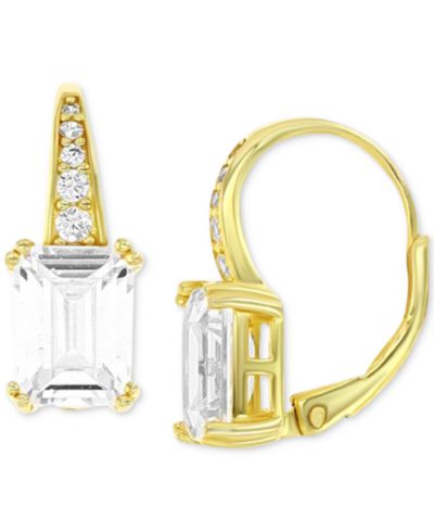 Cubic Zirconia Emerald-Cut Leverback Earrings in 14k Gold-Plated Sterling Silver
