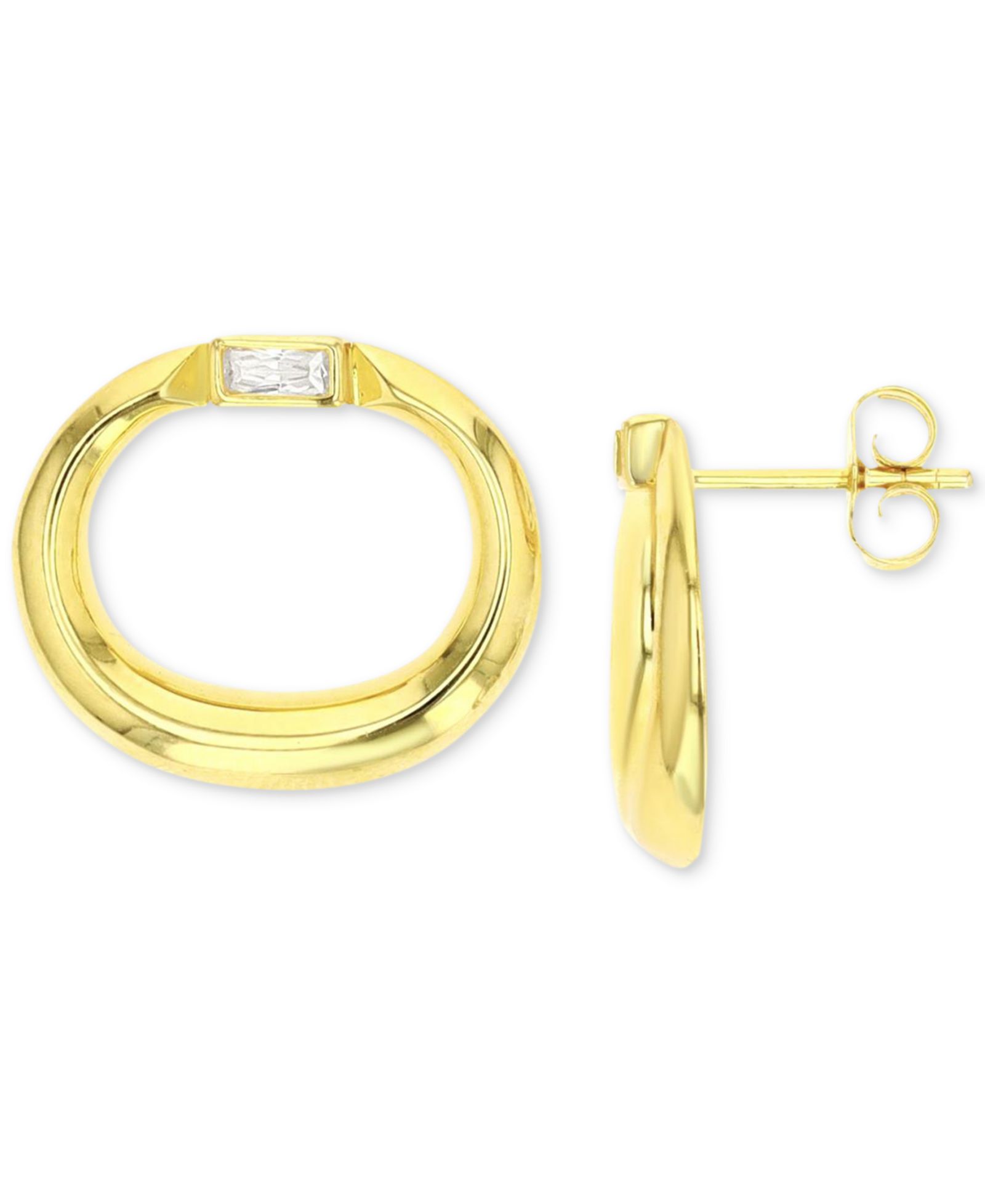 Macy's серьги-гвоздики Open Oval из 14k Gold-Plated Sterling Silver с Cubic Zirconia