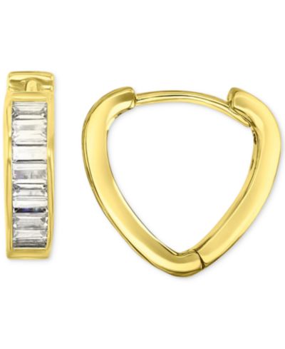 Серьги-кольца Cubic Zirconia Baguette Heart Small Hoop 14k Gold-Plated Sterling Silver, 0.55"