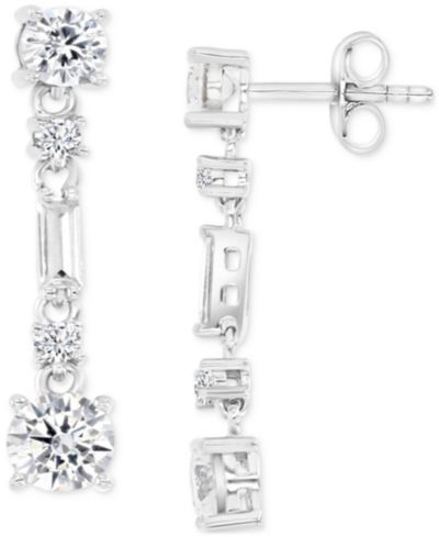 Серьги-подвески Cubic Zirconia Round & Baguette Linear Drop