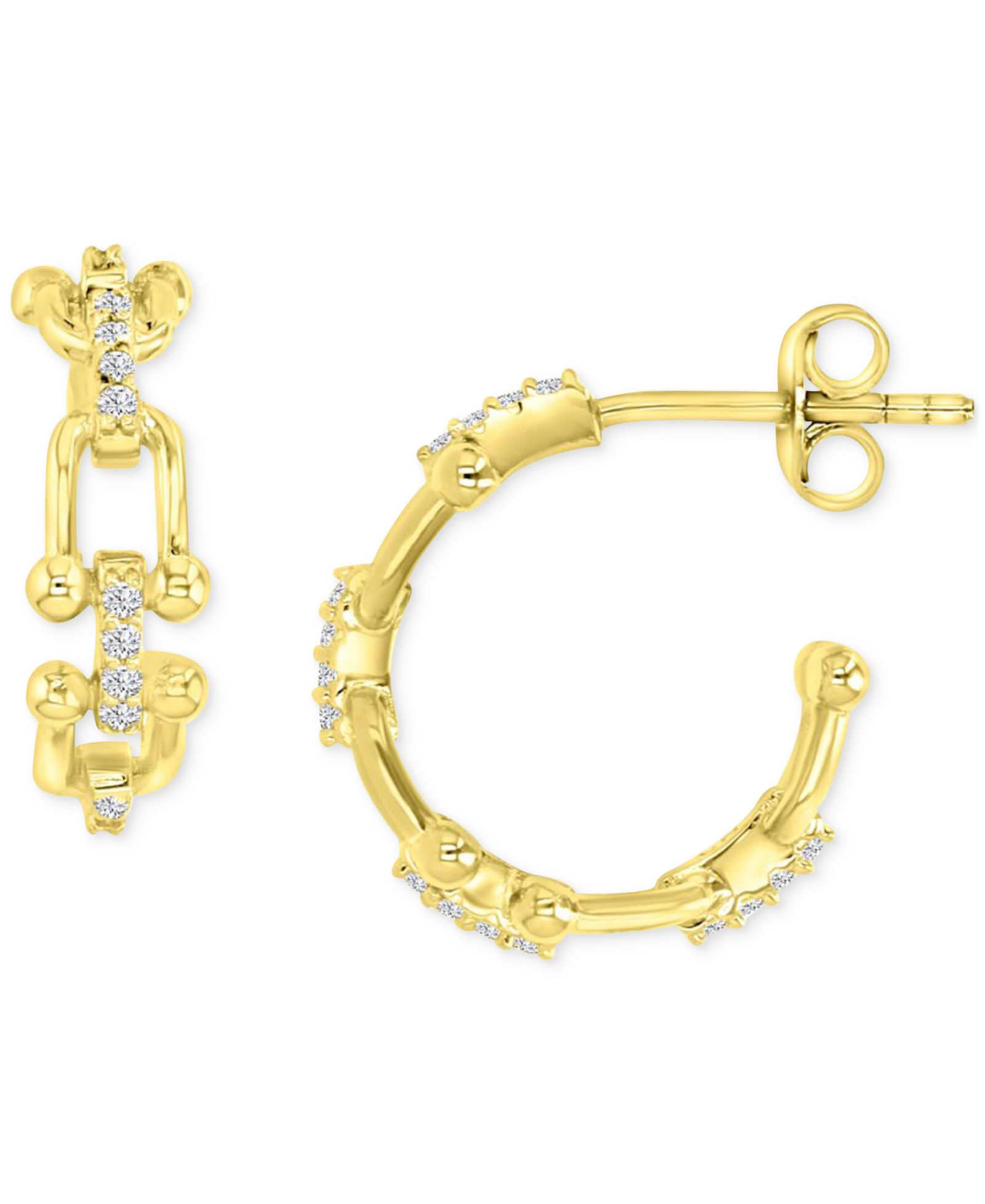 Серьги-кольца Macy's с цирконием Horsebit, позолоченное серебро 14k, 0.63"