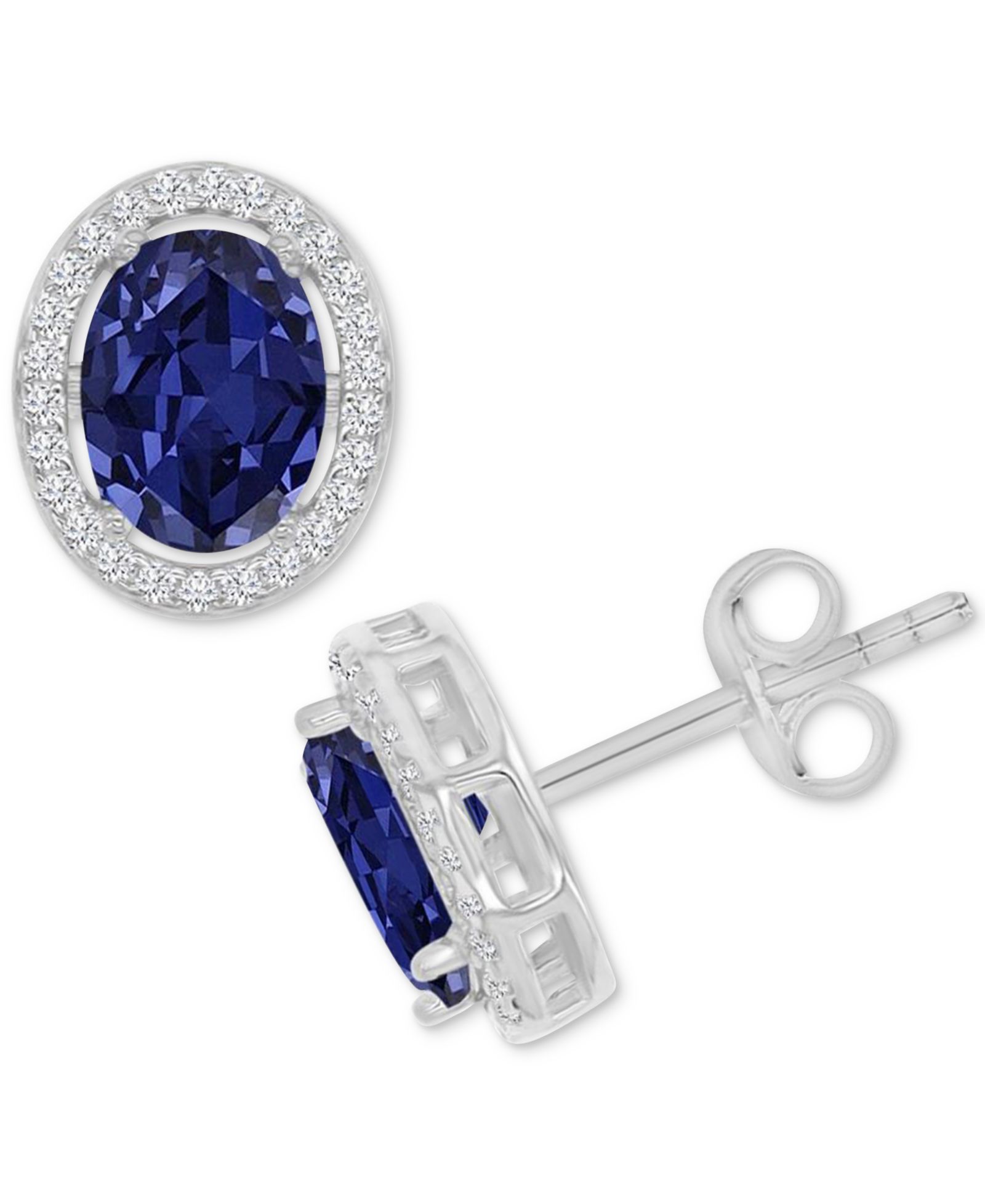 Cubic Zirconia Oval Halo Stud Earrings in Sterling Silver
