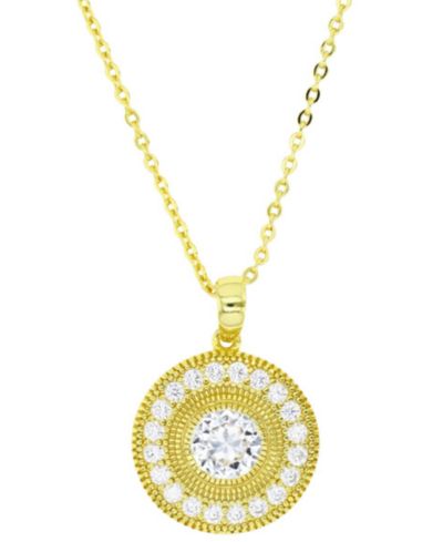 Cubic Zirconia Halo Halo Bead Disc Pendant Necklace in 14k Gold-Plated Sterling Silver, 18" + 2" extender