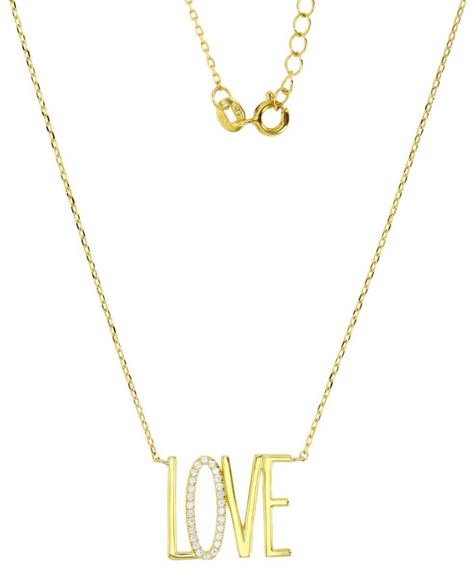 Подвеска Cubic Zirconia LOVE 14k Gold-Plated Sterling Silver, 16" + 2" extender