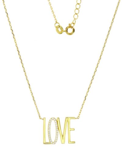 Подвеска Cubic Zirconia LOVE 14k Gold-Plated Sterling Silver, 16" + 2" extender