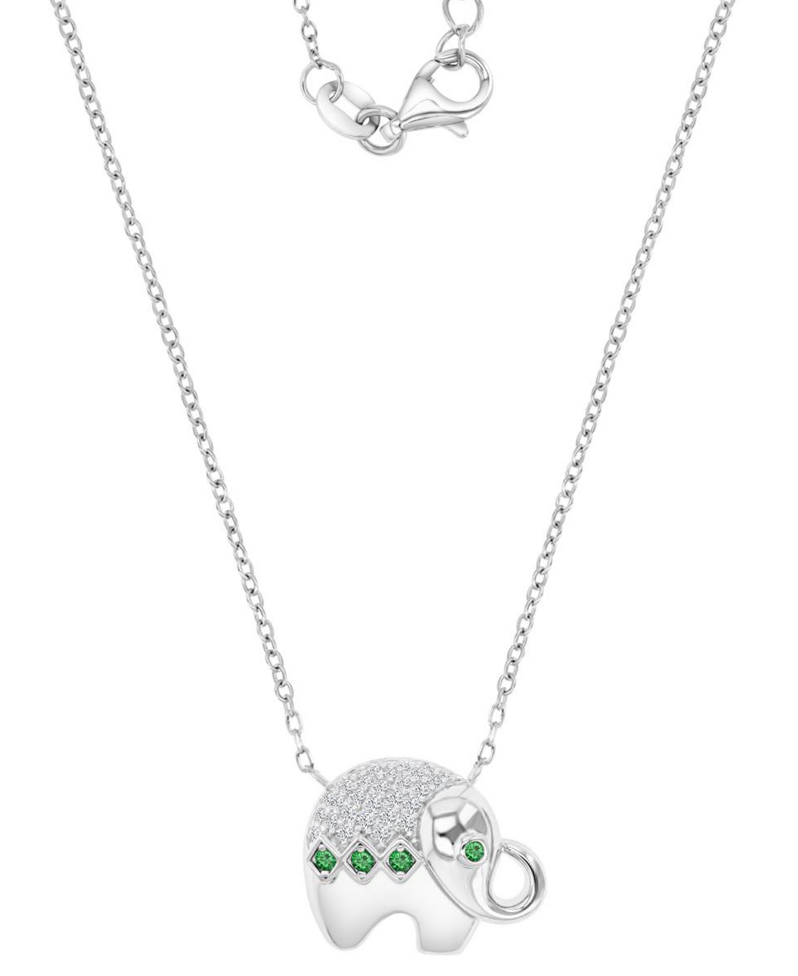 Cubic Zirconia & Lab-Grown Green Nano (1/10 ct. t.w.) Good Luck Baby Elephant Pendant Necklace, 16" + 2" extender