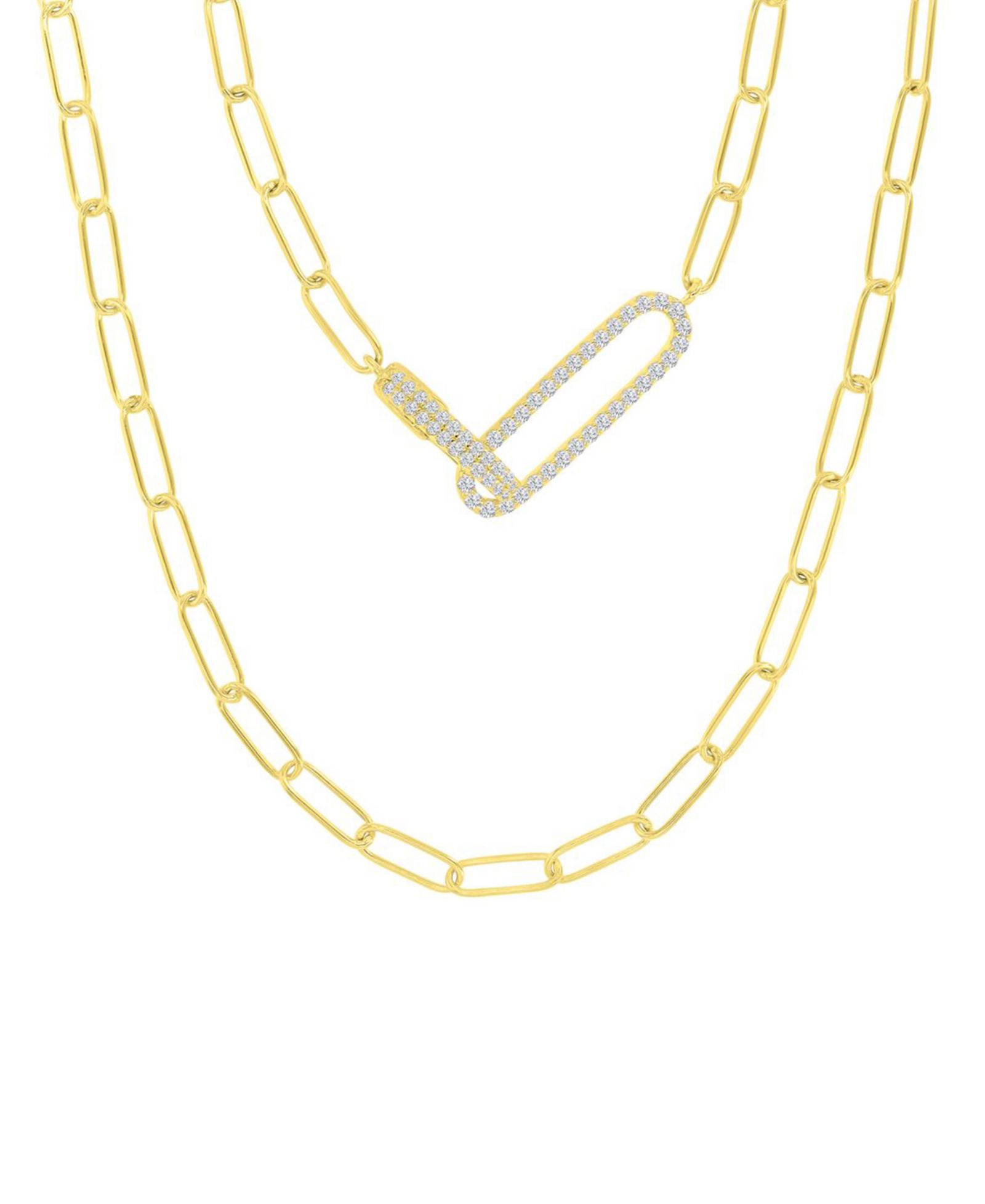 Cubic Zirconia Pavé Paperclip Link Chain Necklace, 17" + 2" extender