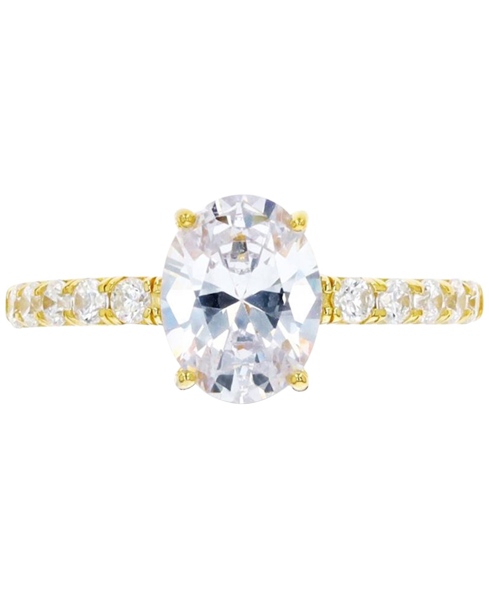 Cubic Zirconia Oval Ring in 14k Gold-Plated Sterling Silver