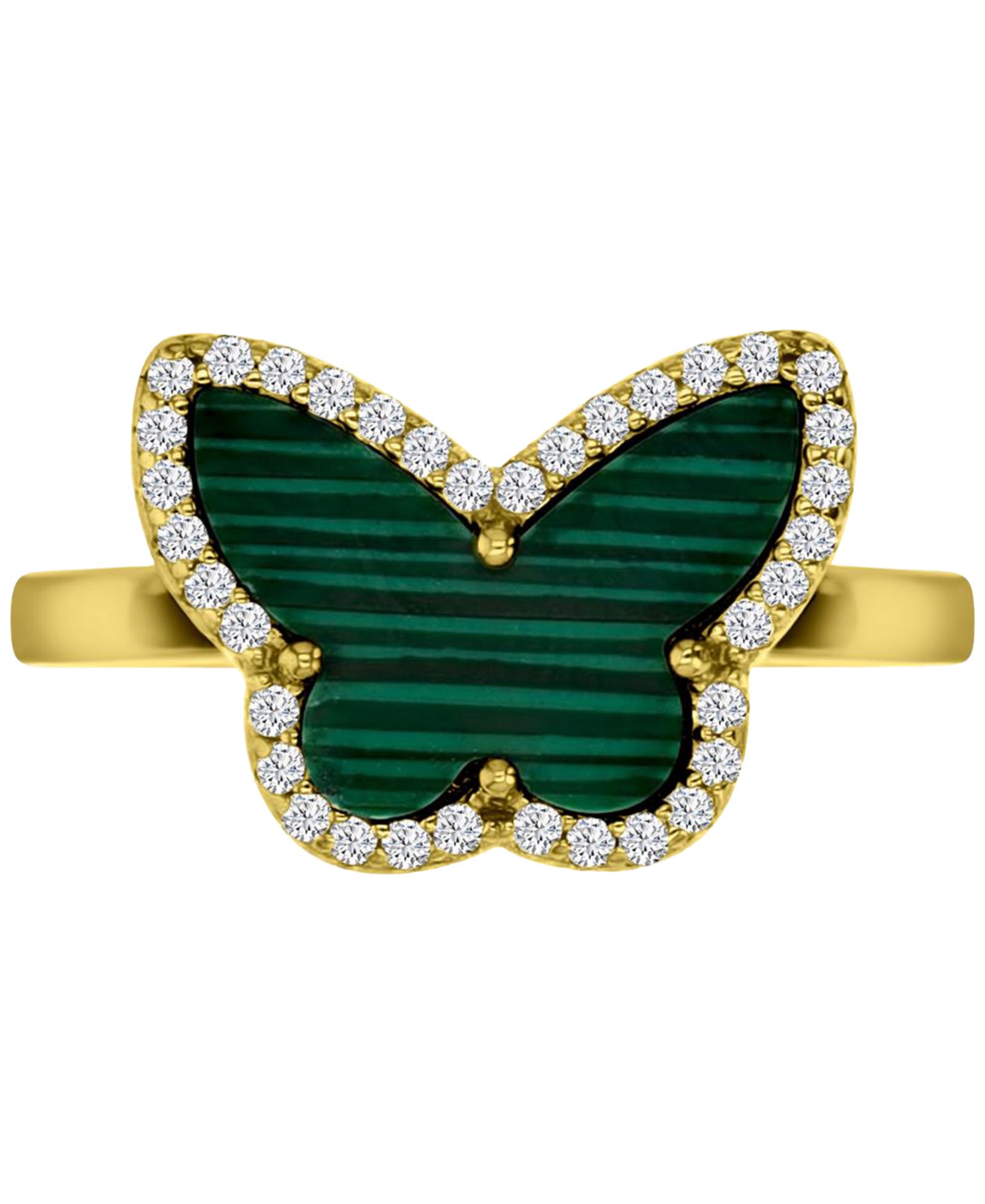 Malachite & Cubic Zirconia Butterfly Halo Ring in 14k Gold-Plated Sterling Silver