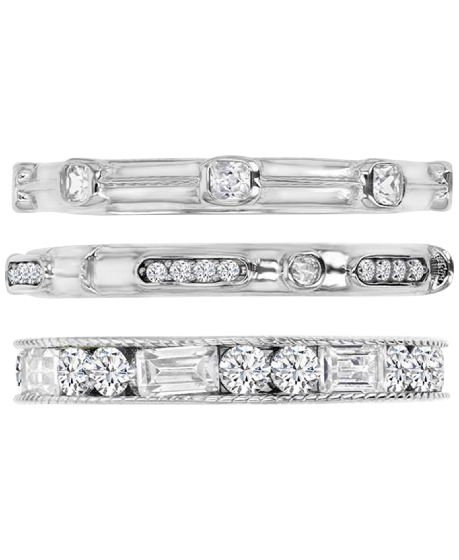 3-Pc. Set Cubic Zirconia Round & Baguette Polished Stack Rings