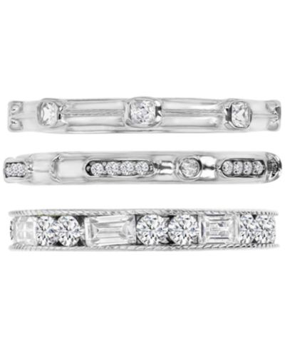 3-Pc. Set Cubic Zirconia Round & Baguette Polished Stack Rings