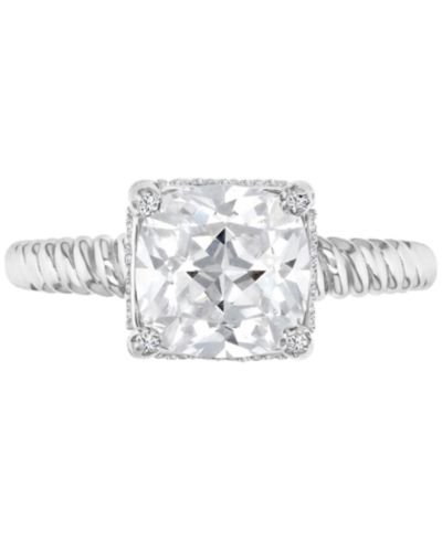 Cubic Zirconia Cushion-Cut Solitaire Twist Rope Engagement Ring