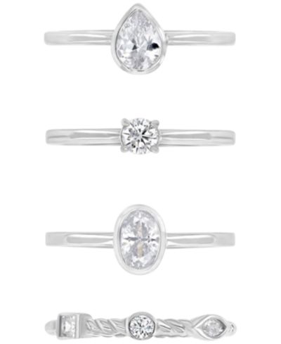 4-Pc. Set Cubic Zirconia Mixed-Cut Bezel & Claw Set Stack Rings